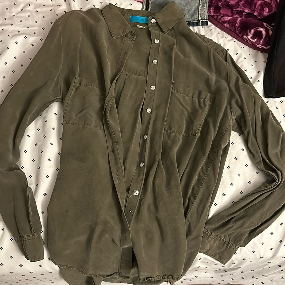 Green, button up, long sleeve, medium